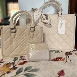 Cream Quilted Handbag Set